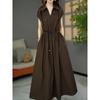 Estilo Normcore Coreano de Gama Alta Cintura con Cordón Falda de Corte A Vestido de Verano Nueva Moda para Viajar Manga Corta 8235