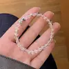 Pulsera de Plata de Ley S925 con Lazo y Cristal Blanco Estilo Coreano Pulsera Dulce de Verano Transparente como el Hielo Versátil Diseño de Nicho Joyería de Mano