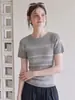 Top de Punto Jacquard Manga Corta Estilo Coreano para Mujer 2026 Nuevo Verano Diseño de Nicho Cuello Redondo Delgado Elegante