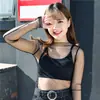 Nueva Camiseta Base de Malla Transparente con Encaje para Primavera y Verano, Ropa para Niñas, Versátil, Estilo Coreano, Top Sexy de Manga Larga, Camiseta de Malla