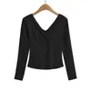 Camiseta sexy de manga larga con doble cuello en V estilo americano para mujer, nuevo top sexy versátil de ajuste ceñido para verano