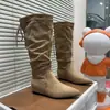 Botas de Salto Alto Estilo Coreano Acima do Joelho Botas de Cavaleiro da Moda para Mulheres 2026 Bico Fino Aumentador de Altura Botas Plissadas Empilhadas para Pessoas Baixas
