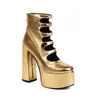 Comercio Exterior Otoño e Invierno Botines Cortos para Mujer Estilo Punk Europeo y Americano Botas de Mujer con Abertura Delantera Hebilla Tacón Súper Alto Plataforma Impermeable Botines Cortos Martin