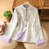 Blanco Lunar Otoño Nueva Llegada Algodón Lino Nuevo Estilo Chino Bordado Pesado Abrigo Cardigan