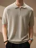 Camisa de Tricô Masculina Manga Curta Estilo Old Money com Gola Reversível e Zíper, Camiseta Pulôver para Adolescentes, Retro Japonês Tendência Versátil