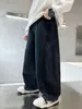 Jeans de pierna ancha de color oscuro para niños, pantalones largos casuales holgados, nuevo estilo de primavera, pantalones de moda modernos para niños mayores, ropa de otoño