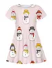 Vestido Curto de Manga Curta Soltinho para Meninas com Estampa Digital 3D de Boneco de Neve de Desenho Animado para o Natal - Comércio Exterior Transfronteiriço Europeu e Americano