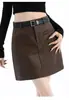 Falda corta de cuero PU a la moda y elegante para mujer de talla grande, nueva colección primavera/otoño 2026, falda corta de línea A que estiliza y se ajusta a la figura