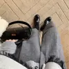Versión de Piel de Vaca, Hebilla Cuadrada Pequeña Dorada, Mocasines Versátiles de Punta Redonda con Tacón Grueso Estilo Británico, Zapatos de Cuero para Mujer Otoño e Invierno