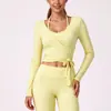 Mingda Tela Cepillada con Cordones Cintura Ajustable Ropa de Yoga de Manga Larga para Exteriores Aprieta la Cintura y las Curvas del Abdomen Adelgazante Sensación de Alta Gama Ropa de Fitness para Mujeres