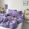Estilo INS color sólido algodón puro algodón lavado artículo individual funda de edredón funda de edredón 100% algodón juego de tres piezas estudiante doble juego de tres piezas ropa de cama