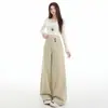 Chao Li tiene stock Pantalones de Doble Longitud Otoño Americano Cintura de Doble Botón Holgados de Cintura Alta Adelgazantes Pierna Recta Pantalones de Longitud hasta el Suelo