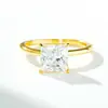 Anel de Prata Esterlina S925 para Mulheres, Banhado a Ouro Amarelo 18K, Corte Baguete Quadrado, Borda Reta, Parede Polida, Moissanita Cor D, Anel de 7X 0,35kg Quilates