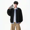 Jaqueta moletom xadrez patchwork masculina moderna de duas peças, outono e inverno estilo americano solta estilo universitário cardigã legal