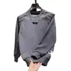 Sudadera con Capucha Tie-dye Floral Oscuro de Comercio Exterior para Hombre Otoño Invierno Nueva Versátil Holgada Cuello Redondo Casual Camiseta de Manga Larga Espesa con Felpa para Hombre