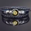 Pulseira de casal doze constelações fivela oculta pulseira de couro de boi preto imitação pulseira trançada punk vintage para homens e mulheres joia de estudante