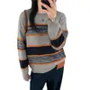 Camiseta básica de punto a rayas vintage de otoño para mujer, top elegante de primavera y otoño, suéter top de pelo de mapache holgado de otoño e invierno