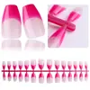 28 Piezas de Tiras para Uñas Moldeadas por Inyección de Doble Capa, Parches de Uñas Falsas Trapezoidales tipo Ballet Francés Largos, Tiras para Uñas Aceitadas para Manicura