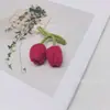Pendientes de cereza sin flores de 2 cm con hojas de color verde oscuro y bola roja, accesorios de ropa tejidos a mano, material para pendientes.