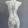 Traje de baño de una pieza para mujer con envío directo, de una sola capa, sin copas, estampado de lazo, adelgazante, rejuvenecedor, traje de baño profesional deportivo de competición para mujer