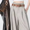 Pantalones de traje a rayas de cintura alta para mujer, estilo fino de verano, nuevo modelo 2026, talla grande, pantalones anchos rectos de caída suelta