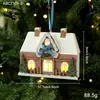 Nova guirlanda floral de madeira adesiva casa de neve com luzes, ornamento para pendurar para decoração de Natal, vitrine e decorações de mesa para feriados