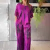 En Stock 2025 Europeo y Americano Transfronterizo Amazon Aliexpress Verano Nuevo Cuello Redondo Moda Estampado Holgado Conjunto de Dos Piezas para Mujer
