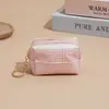 Bolsa de Monedas Patchwork Perlado Creativa, Llavero Mini Bolsa de Almacenamiento de Lápiz Labial de Alto Valor y Auriculares con Diseño de Cuadros Geométricos