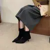 Botines elegantes de punta fina, ajustados y de tacón alto, colección otoño 2026, diseño de hebilla cuadrada elegante, botines de gamuza con patchwork para mujer