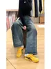 Jeans de Pierna Ancha Lavados Rasgados Estilo Retro Americano para Mujer 2025 Otoño Nuevos Pantalones de Tiro Alto Largo Hasta el Suelo Ins