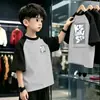 Camisetas de manga corta para niños y niñas, nuevo estilo de verano 2026, camisetas básicas infantiles con bloques de color elegantes, tops raglán, camisetas de moda