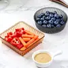 Platos Cuadrados y Redondos Rayados Verticales Estilo Ins para Uso en Casa, Platos de Postre y Fruta, Platos de Hueso, Platos para Guarnición de Hot Pot