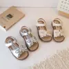 Sandálias Doces Abertas na Ponta com Laço para Crianças, Sapatos de Princesa, Novo Estilo de Verão para Meninas, Sandálias Slide Versáteis Frescas e Respiráveis