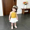 Camiseta sin mangas fresca y elegante de verano para niña pequeña, nueva ropa de verano estilo coreano para bebés y niños pequeños, camiseta sin mangas halter, ropa de bebé versátil