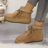 Novas Botas Curtas de Algodão com Solado Plano de Tamanho Grande para Mulheres com Acabamento em Pelo, Espessadas e Forradas, Botas de Neve com Cadarço, Venda Direta do Fabricante