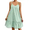 Vestido de Verano a Rayas con Tirantes Finos, Holgado, Línea A, con Volantes, Estilo Europeo y Americano, Transfronterizo, Nuevo 2026