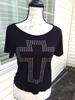 Camiseta de Verano para Mujer Estilo Retro Americano, Cuello en V, Manga Corta, Cruzada, con Perlas Calientes, Hombros Descubiertos, Diseño Holgado Casual, Hombro Inclinado