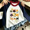 Camiseta de Manga Larga con Estampado de Dibujos Animados para Niñas, Nuevo Estilo Primavera y Otoño, Camiseta Básica de Patchwork de Colores de Moda y Versátil para Niños Mayores