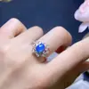 Anillo Abierto de Calcedonia Azul Hielo Incrustado Plateado al por Mayor Nuevo Estilo Chino Ágata Azul Agua Jade Anillo para Mujer Suministro en Vivo