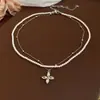 Collar de Doble Capa con Colgante de Flor de Perlas Incrustadas de Diamantes, Cadena para Clavícula de Nicho de Alta Gama, Collar de Estilo Retro de Lujo Ligero
