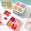 Caja de Snacks de Paja de Trigo de Cuatro Compartimentos Dulces Frutos Secos Refrigerador Caja de Almacenamiento Fresco Sellada Separada Plato de Frutas para la Cena Venta al por Mayor