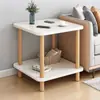 Mesa de centro pequeña de doble capa, mesa auxiliar de madera maciza, mesa de té pequeña para sala de estar, soporte para té, gabinete lateral, mesita de noche pequeña para uso en el hogar en el dormitorio, estante de almacenamiento
