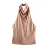 Atacado Fabricante de Roupas Femininas Transfronteiriço 2025 Nova Moda Feminina Estilo Europeu e Americano Top Sexy de Cetim com Amarração no Pescoço