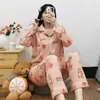 Venta Directa de Comercio Exterior Pijama de Mujer Primavera y Otoño Cuello Solapa Manga Larga Cárdigan Holgado Dulce Dibujos Animados Estudiante Ins Conjunto de Ropa de Casa
