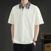 Camisa Polo Jacquard Estilo Japonês Tamanho Grande Falsa Duas Peças para Homens, Casual de Verão Solta Versátil Respirável Gola Polo Manga Curta