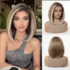 Peluca de Encaje Frontal 13*4 Tejida a Mano con Fibra de Alta Temperatura, Peluca Bob Corto Dorado Degradado para Mujeres, Cobertura Completa de la Cabeza