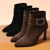 Botines Lisos para Mujer 2026 Otoño Nuevo Estilo Punta Fina Tacón Alto Cremallera Lateral Botines Individuales Moda Coreana Tacones Finos para Mujer