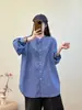 Camisa a Rayas Jianmeng Colección Primavera 2026 Nueva Llegada Longitud Media Corte Holgado Cuello Redondo Manga Larga Top Casual para Mujer 9007