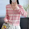 Cárdigan de punto con rayas de lentejuelas y cuello en V para mujer, nuevo estilo otoño 2026, top holgado y versátil, chaqueta suéter fina de manga larga