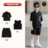 Novo Conjunto de Terno Ocidental Estilo Chinês Infantil Roupa Formal Bordado Estilo Nacional Manga Curta Conjunto de Terno Menino Apresentador Recitação Fantasia de Performance 1º de Junho